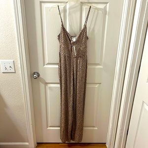 Francesca’s Blue Rain Cheetah Print Jumpsuit